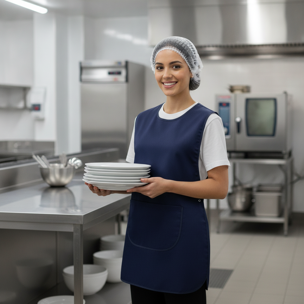 Polycotton Navy Blue Tabard for Canteens & Kitchens