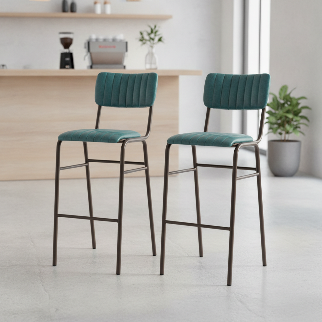 Metal Vintage Teal Stacking Bar Stools 1100mm for Cafés & Restaurants (Pack of 2)