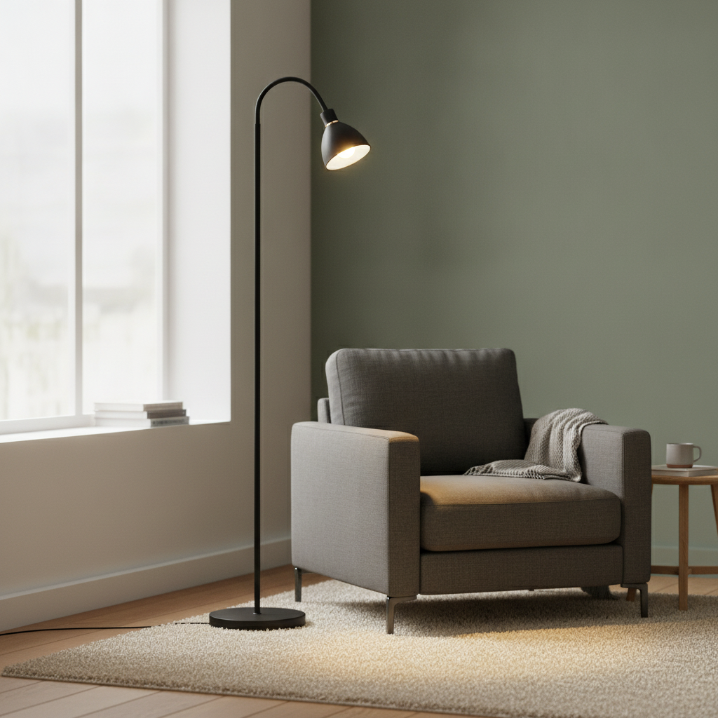 Metal Black Floor Lamp with Adjustable Shade for Home Decor