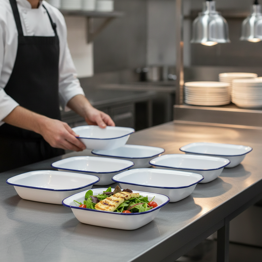 Enamel Rectangular Dishes 280x190mm for Serving Food (Pack of 6)