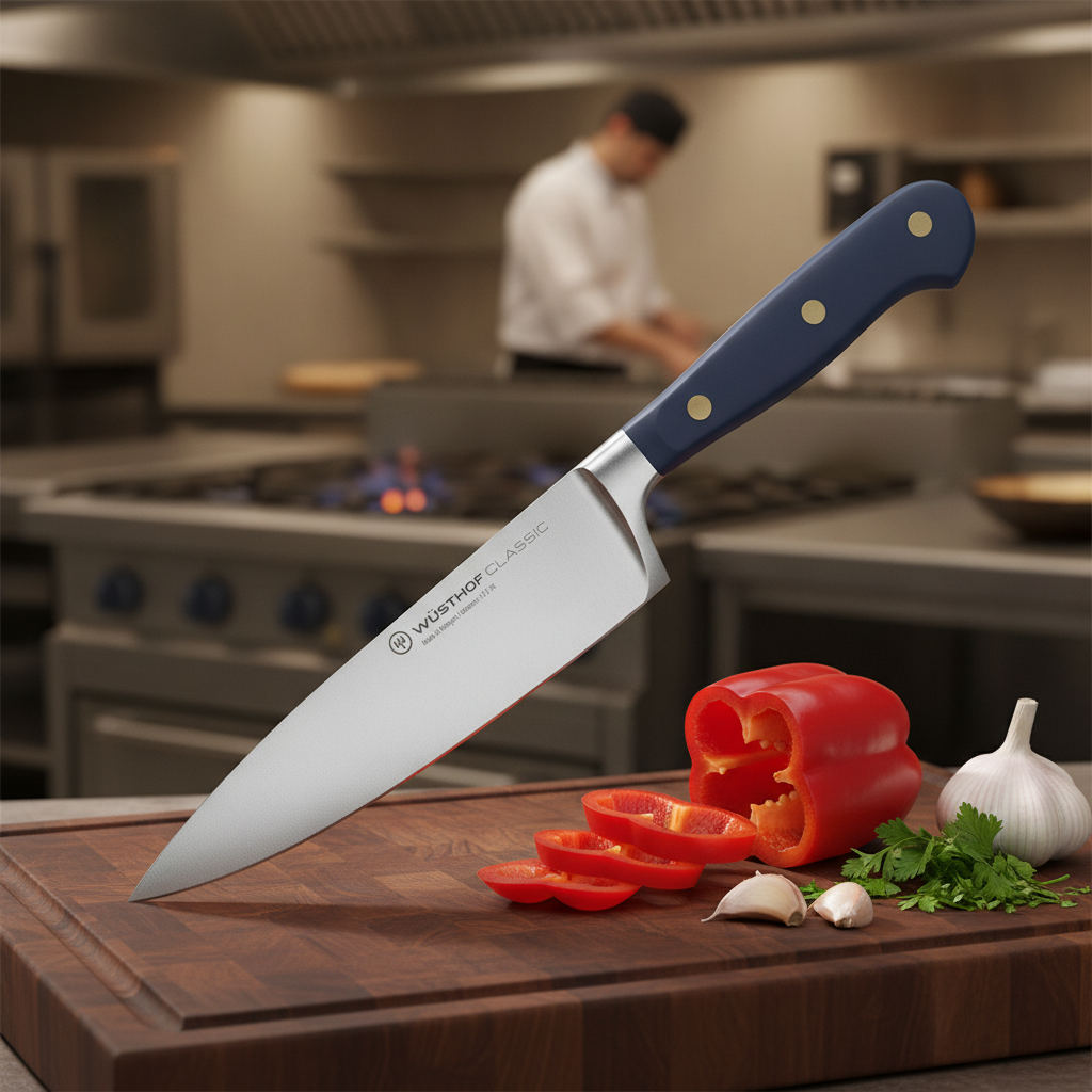 Steel Chef Knife 16cm with Blue Handle for Culinary Use