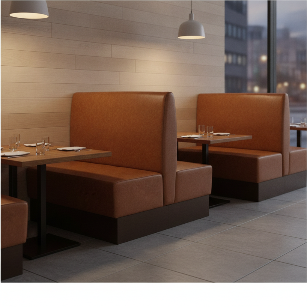 Rubber Wood Double Booth in Bison Tan 1070mm for Restaurant Seating