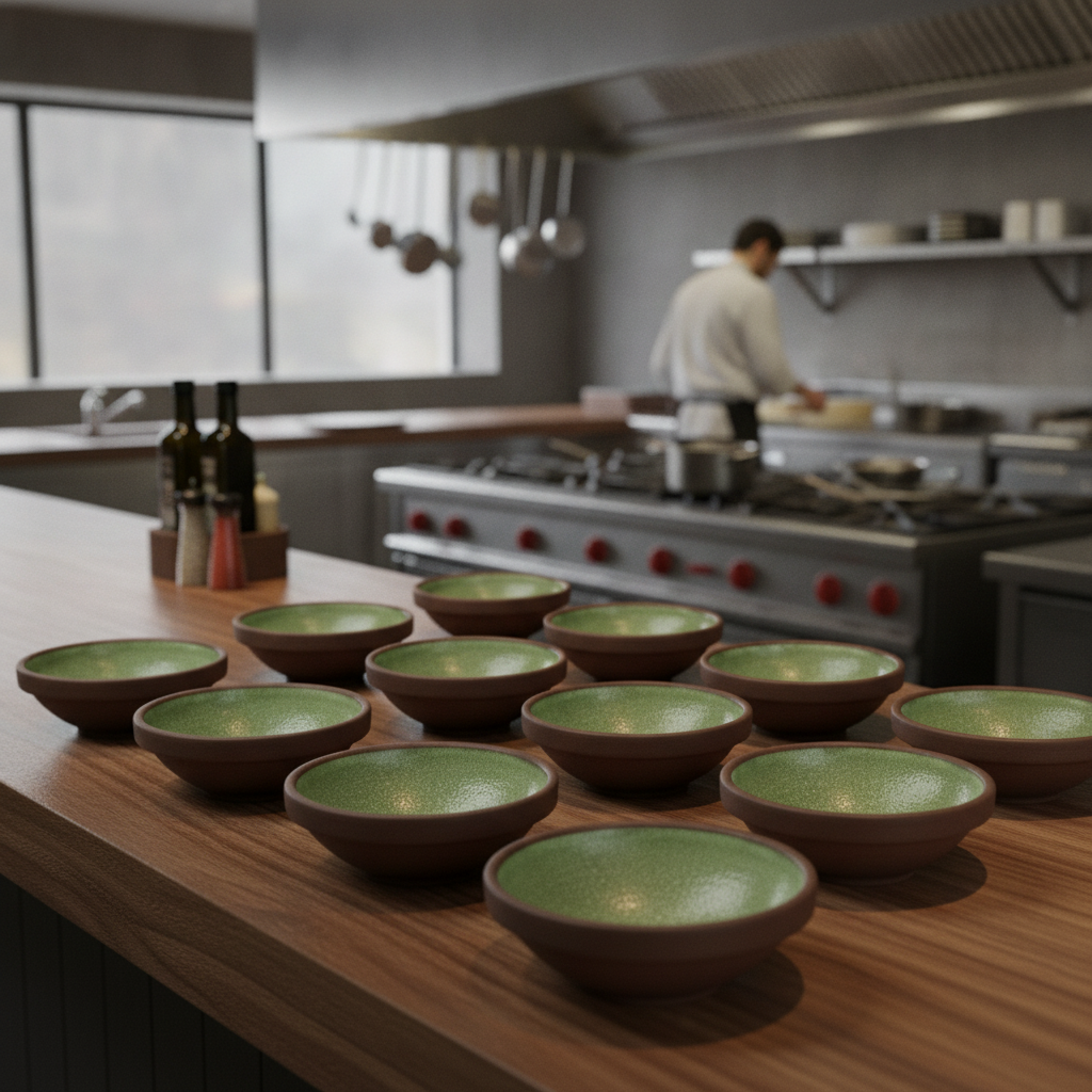 Vitrified Stoneware Green Spice Bowls 75mm for Dining (Pack of 12)
