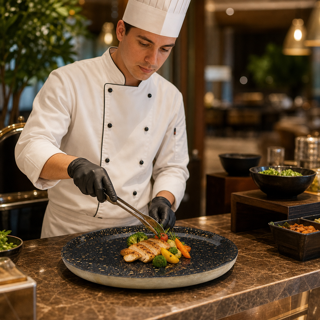 Wooden Mango Plate with Epoxy-Resin Centre for Buffet Service