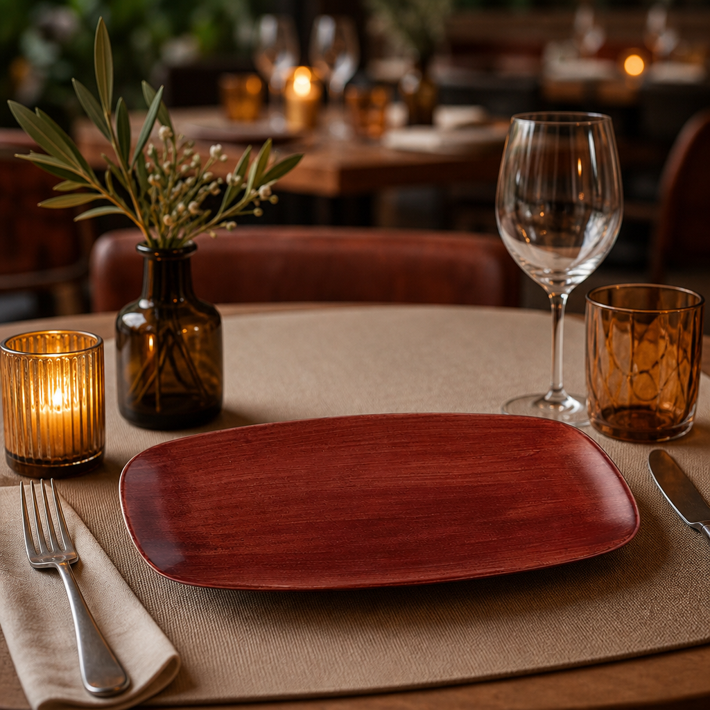 Rust Oblong Plate Red Vitrified Ceramic for Dining Experiences (Pack of 6)
