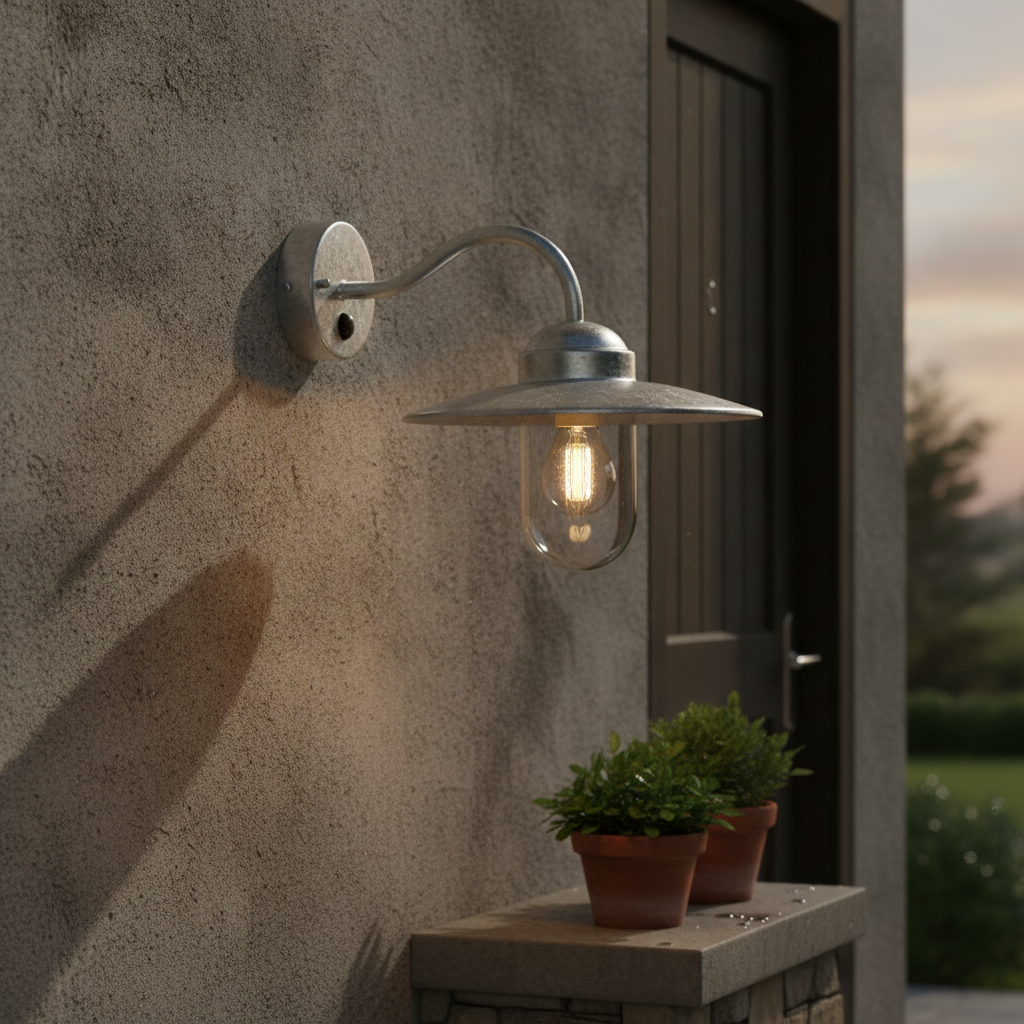 Galvanised Steel Outdoor Wall Light with Sensor for Patios & Entrances