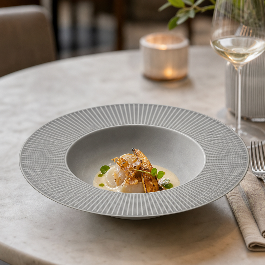 Willow Deep Rimmed Bowls Grey 285mm for Fine Dining - Pack of 6