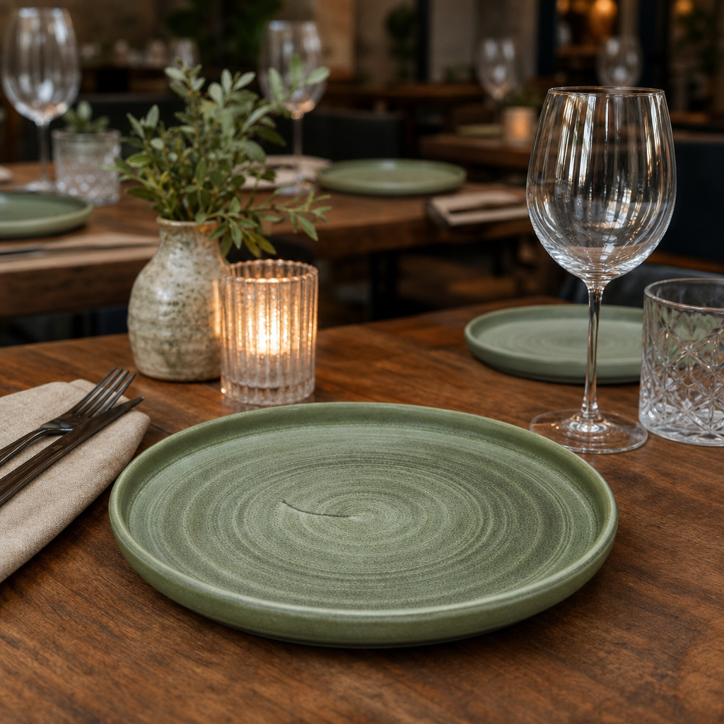 Walled Plates Green Porcelain for Creative Dining (Pack of 6)