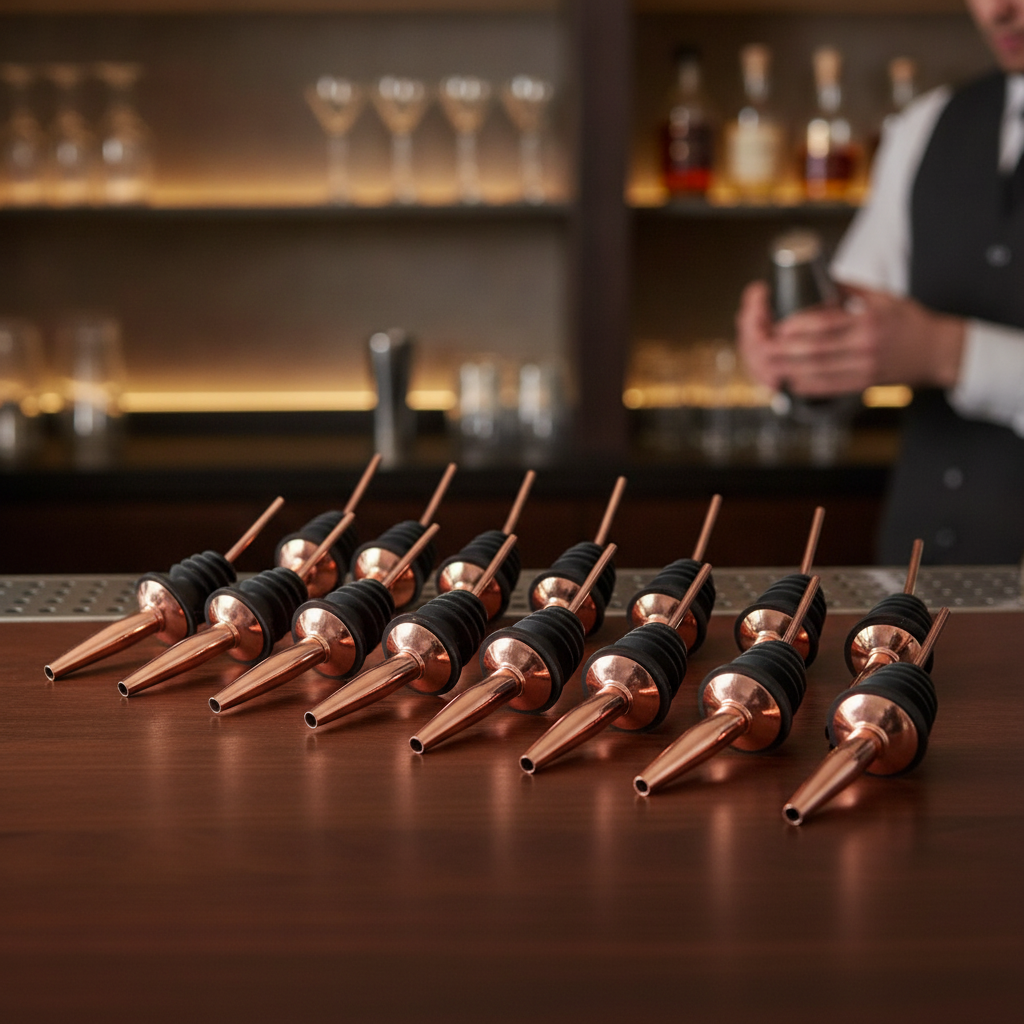 Stainless Steel Copper Plated Freeflow Pourer 112mm for Bars & Pubs (Pack of 12)