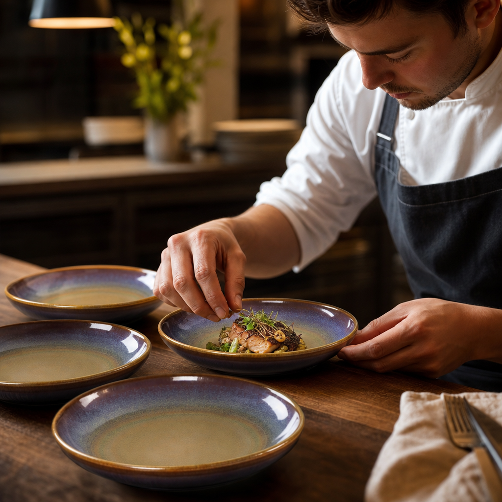 Wide Bowls Aubergine 205mm Stoneware for Dining Experiences (Pack of 6)