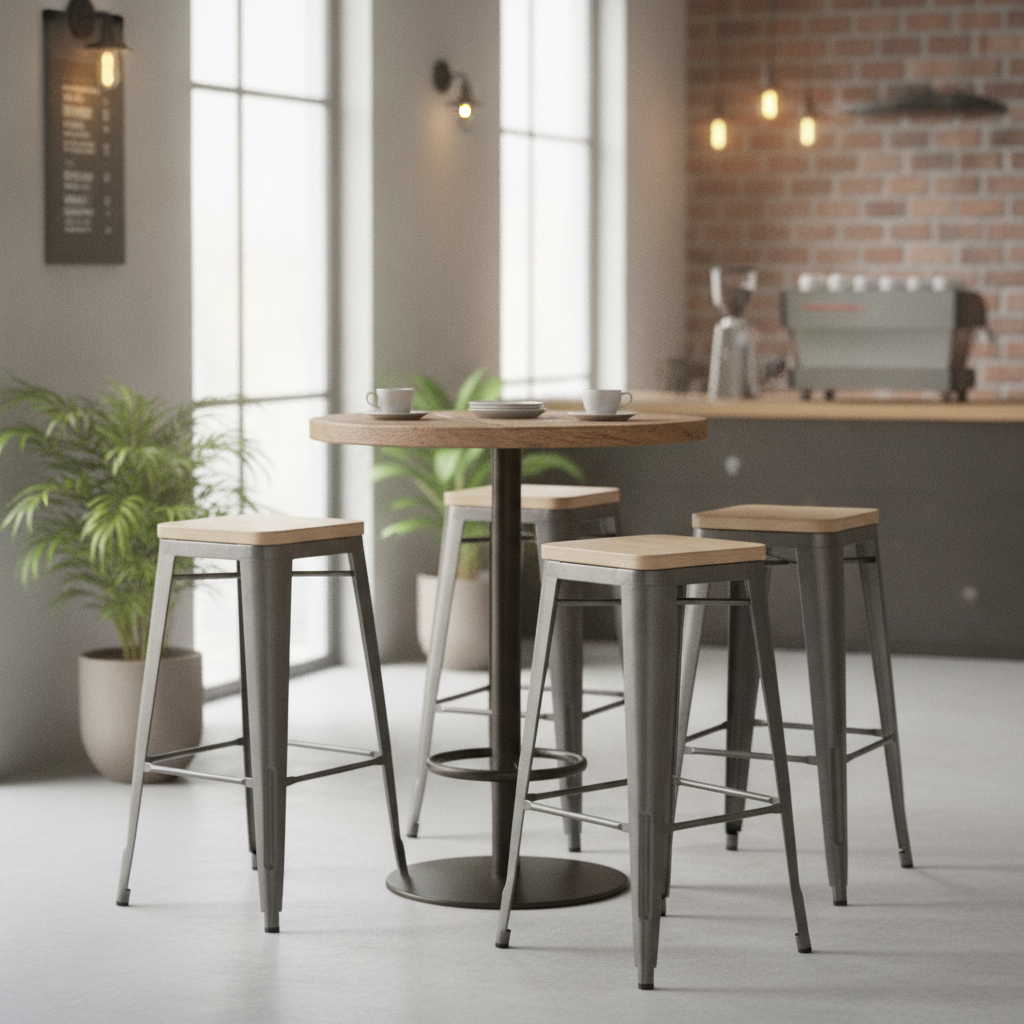Steel and Ash Wood Bistro High Stools 760x427mm for Bars & Cafés (Pack of 4)