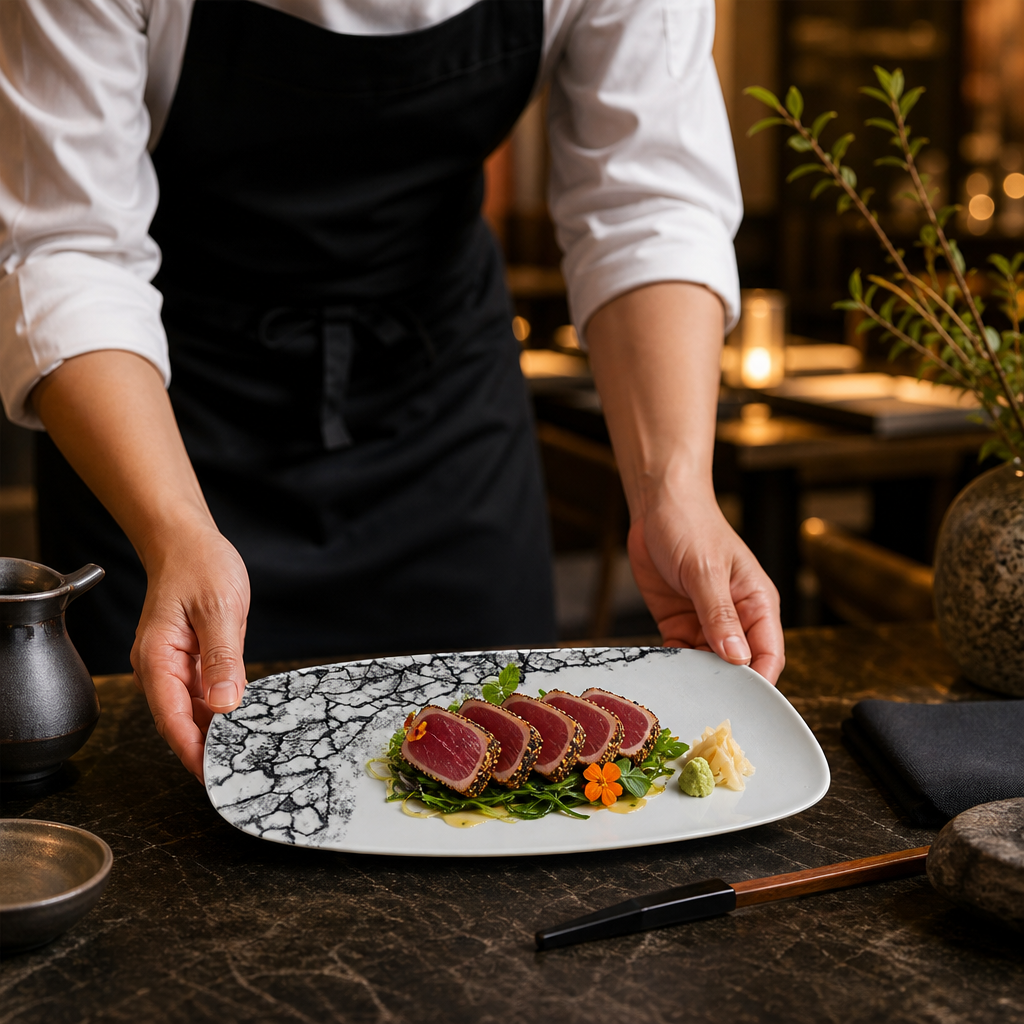 Oblong Plates Black Ceramic for Dining (Pack of 12)