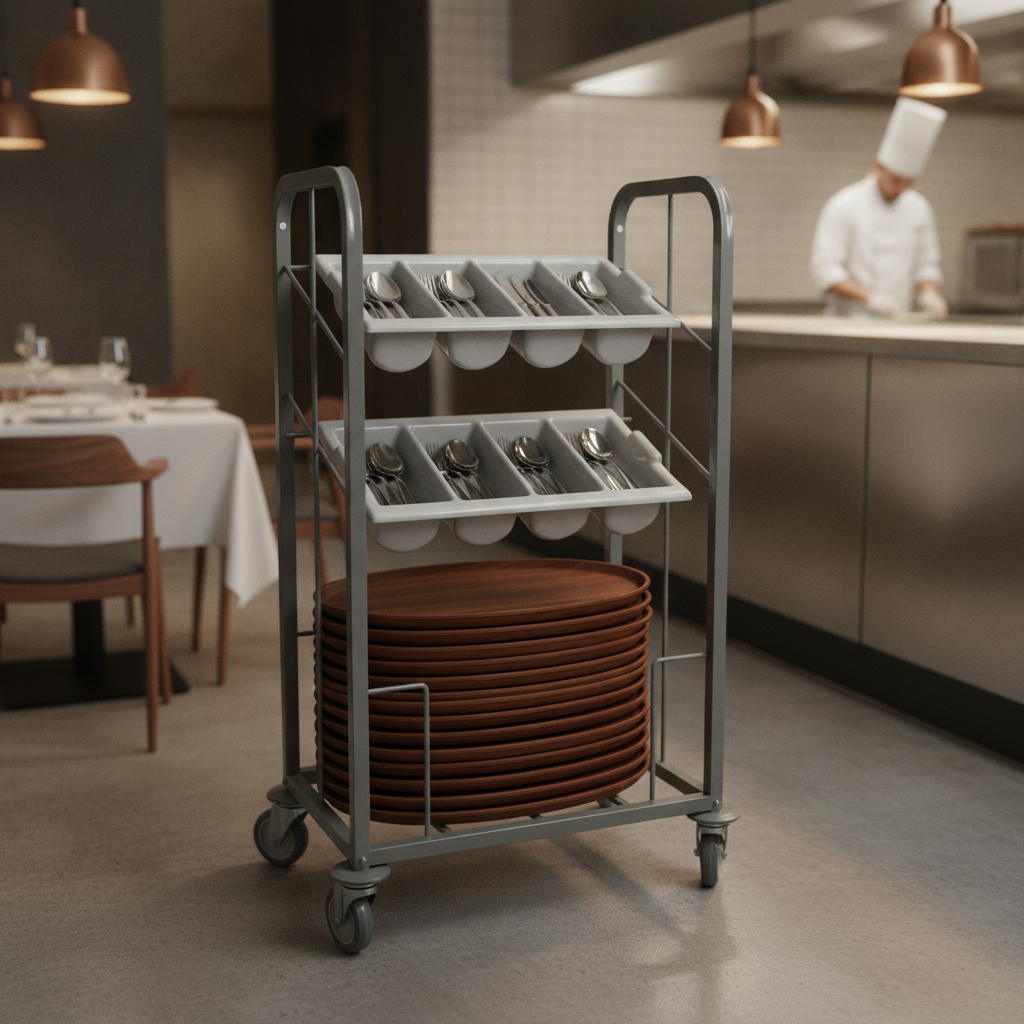 Steel Cutlery and Tray Dispense Trolley for Commercial Use