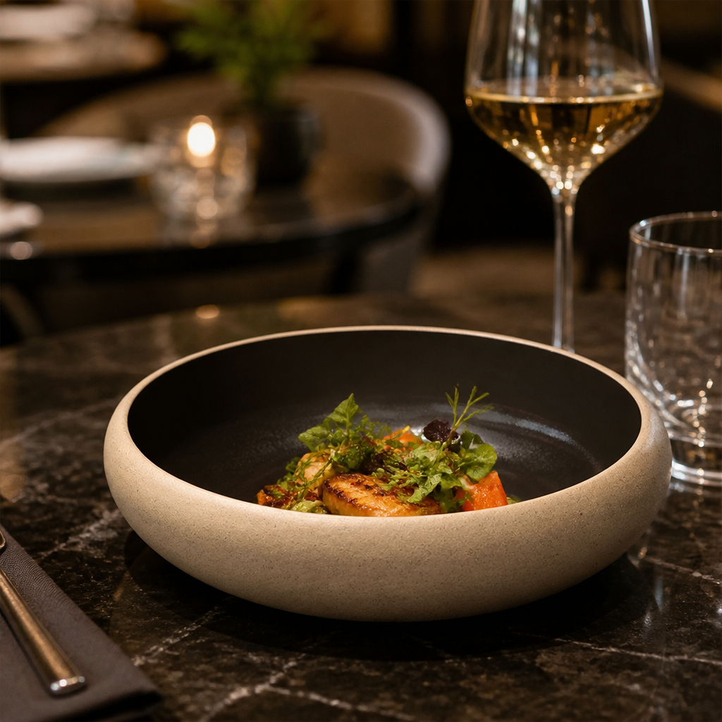Deep Coupe Plates Black Stoneware for Modern Dining (Pack of 6)