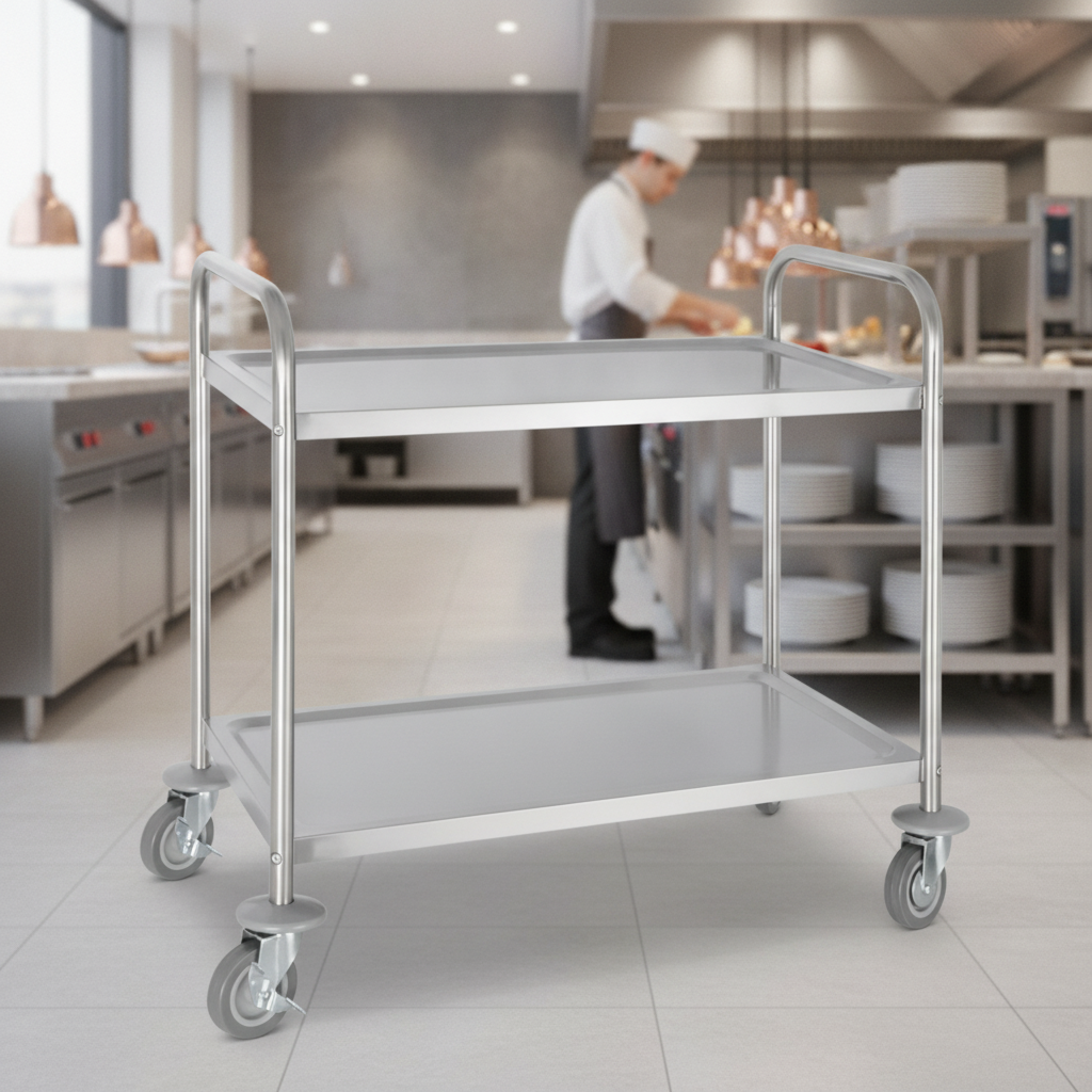 Stainless Steel Medium Two Tier Clearing Trolley for Transporting Items