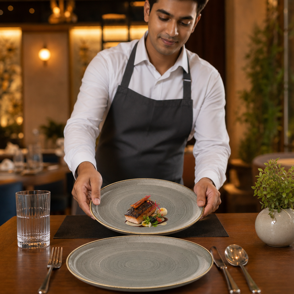 Coupe Plates Grey Vitrified Ceramic for Dining (Pack of 12)