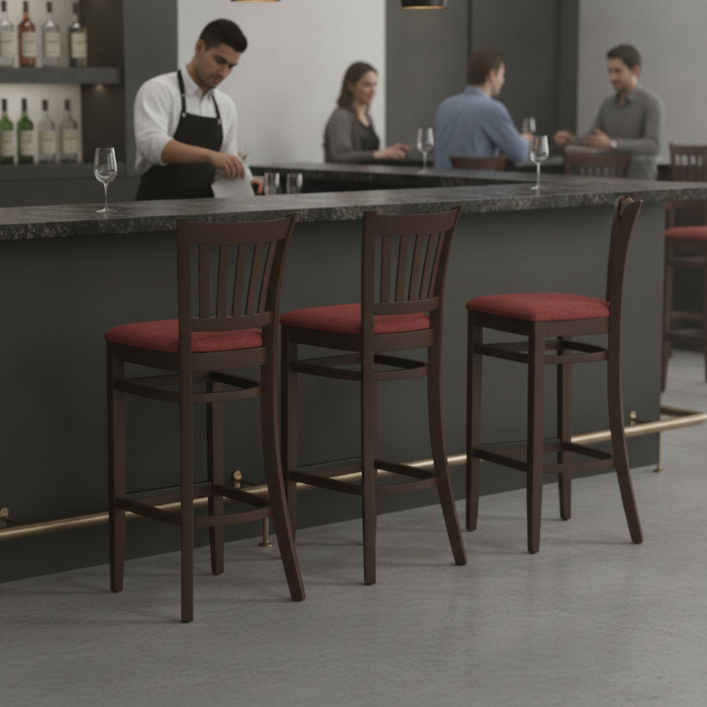 Rubber Wood Bar Chair with Padded Seat 1100mm for Commercial Use