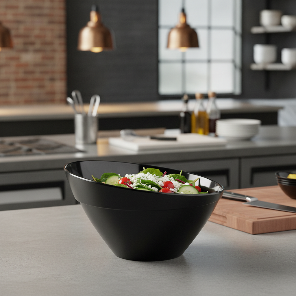 Melamine Black Sloping Bowl 210mm for Buffet Displays