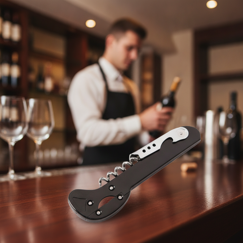 Black Waiter's Friend Corkscrew with Foil Cutter for Bars & Pubs