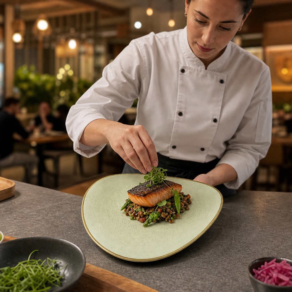 Plates 229mm Green Vitrified Ceramic for Hospitality Use (Pack of 12)