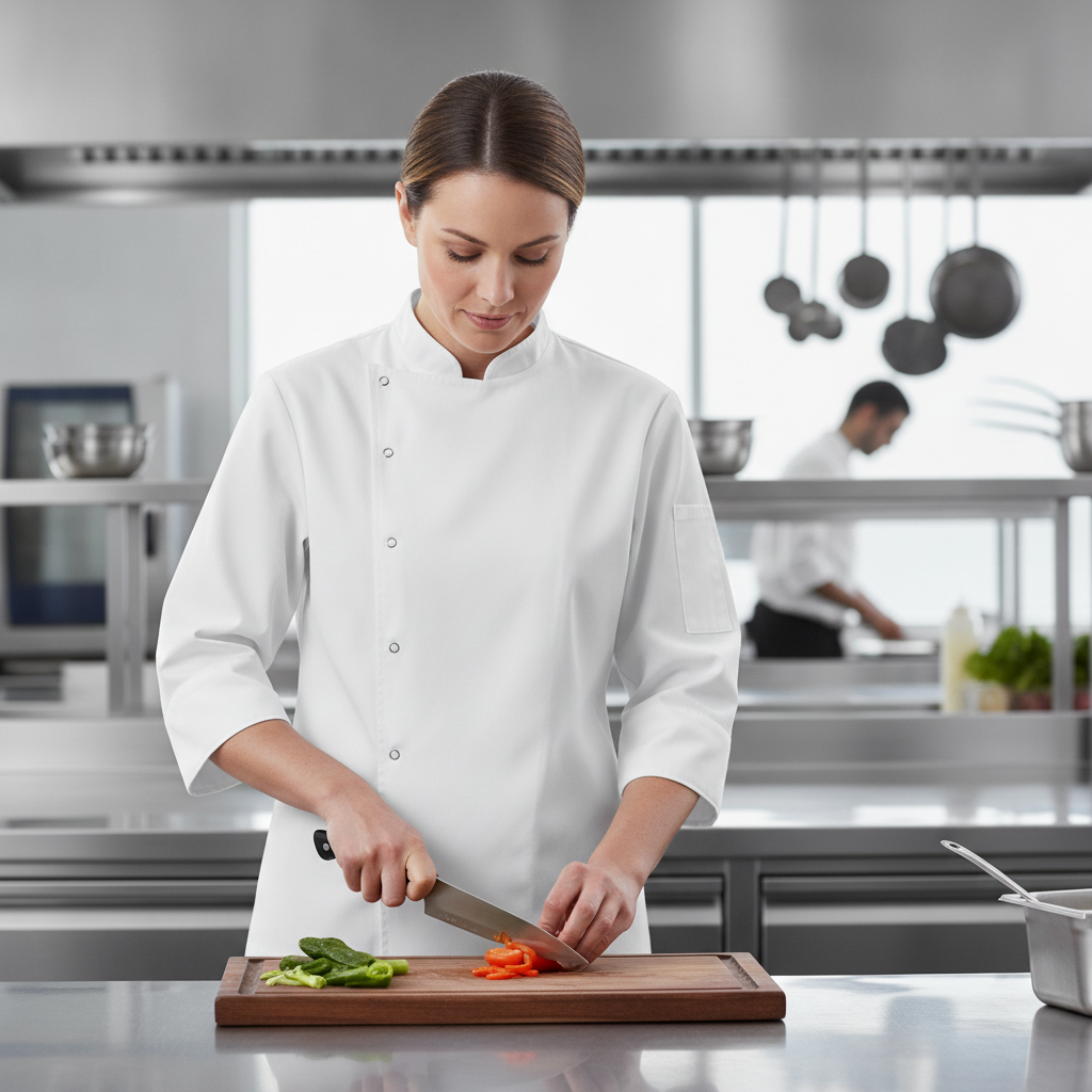 Cotton & Recycled Polyester Fitted Chef Jacket for Culinary Professionals