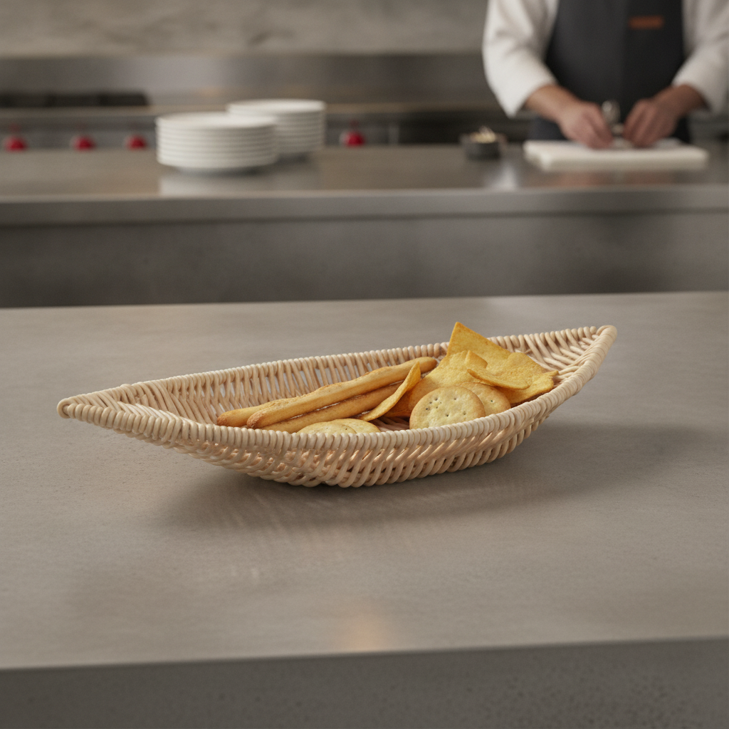 Beige Polypropylene Basket 300mm for Serving Snacks