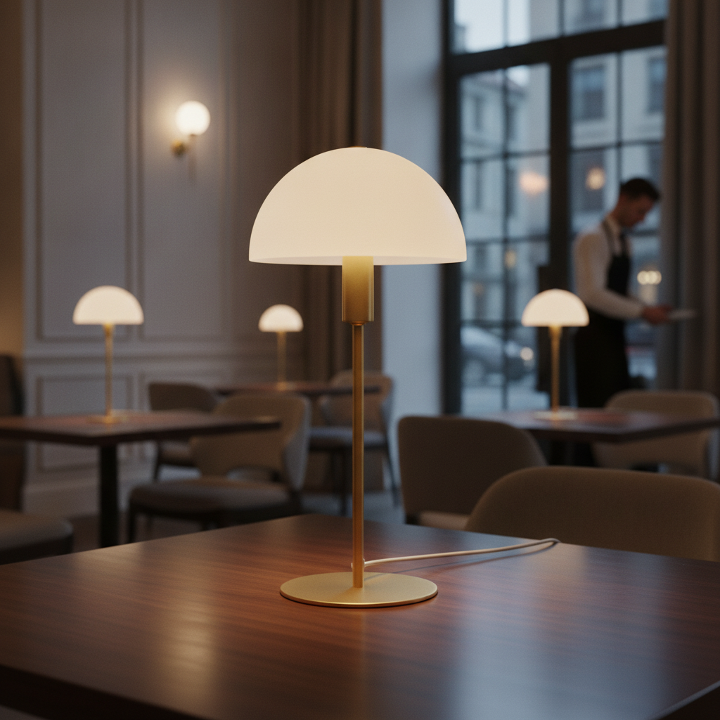 Metal Brass Table Lamp with Mouth-Blown Glass Shade 200mm for Indoor Use