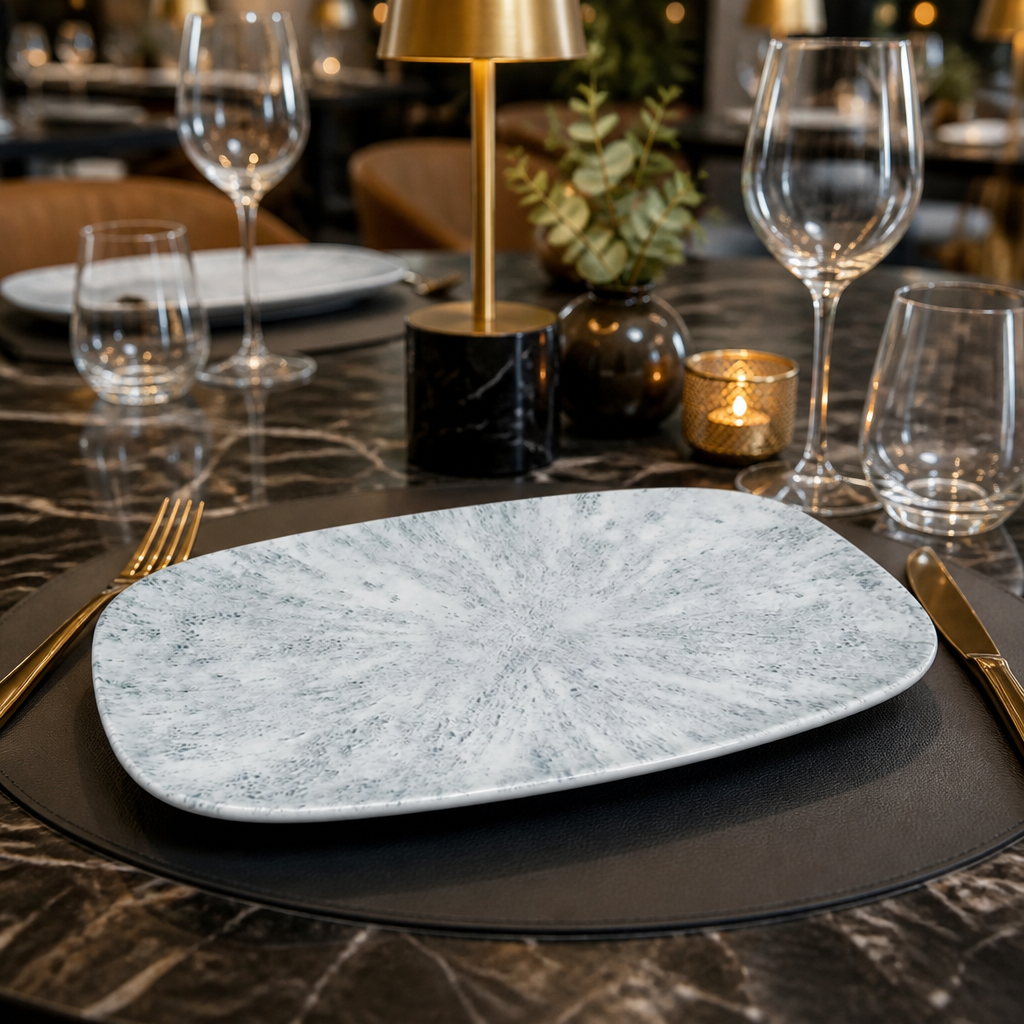 Oblong Plates Grey Vitrified Porcelain for Dining Experiences (Pack of 12)
