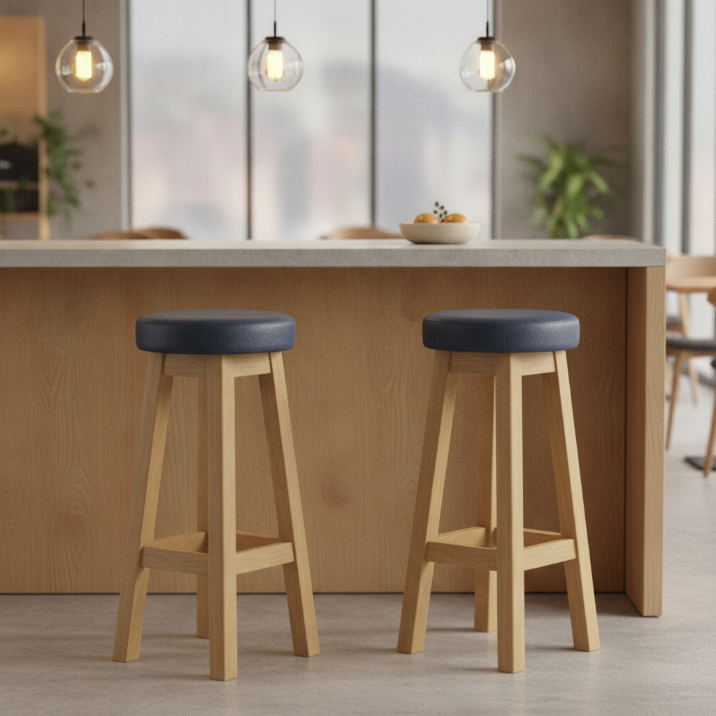Rubber Wood High Stool with Bison Midnight Seat 760x335mm for Dining Spaces (Pack of 2)