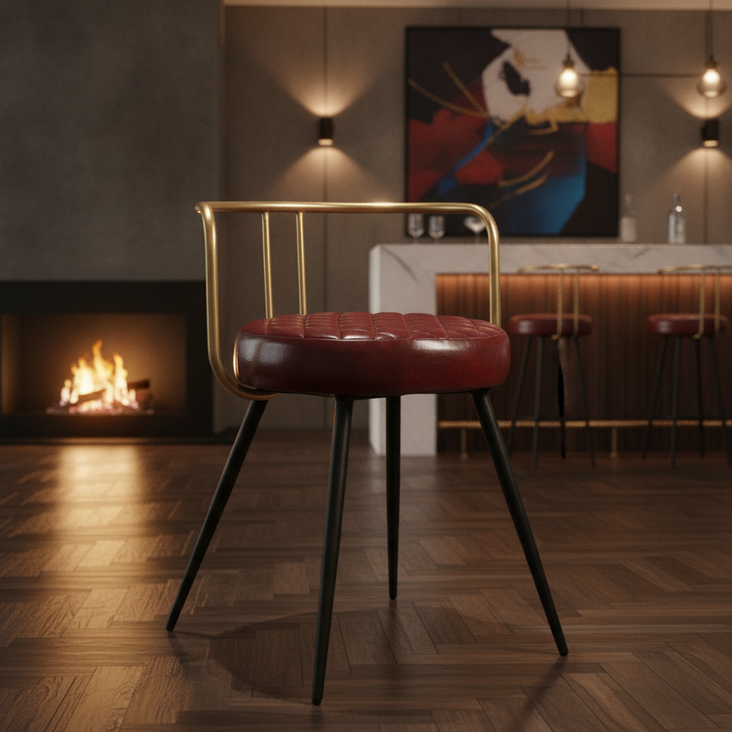 Genuine Leather Low Cocktail Stool in Claret Red 670x460mm for Indoor Spaces