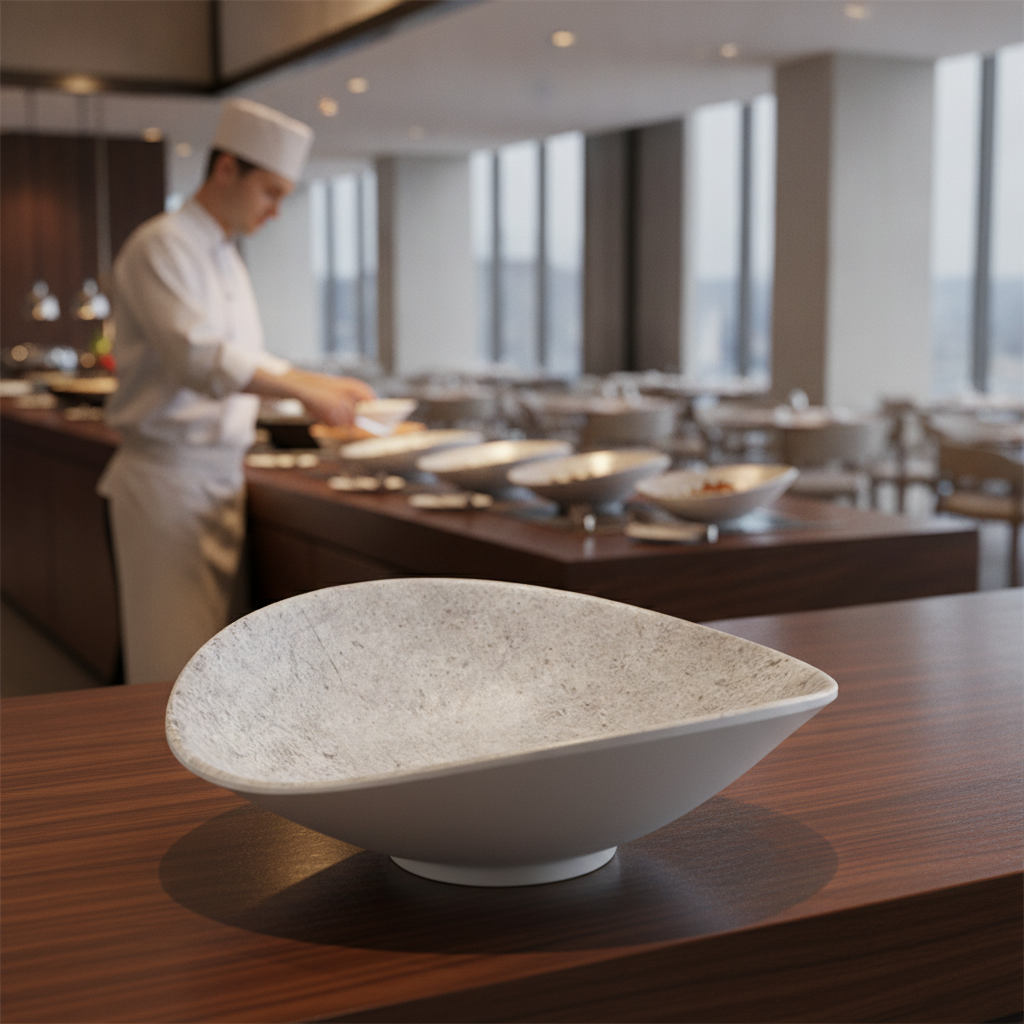 Melamine Grey Curved Bowl 180ml for Buffet Service
