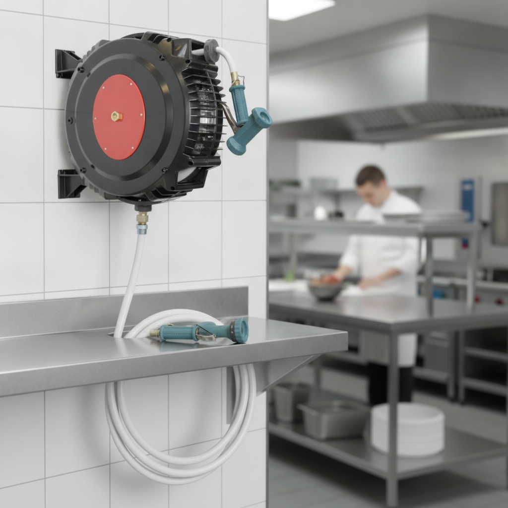 Wall Mounted Hose Reel with 15m Hose for Professional Kitchens