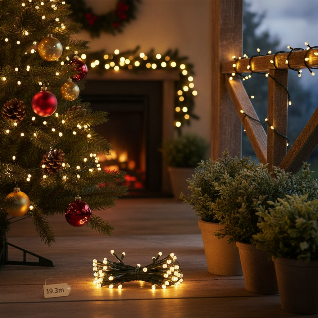 Warm White LED Indoor/Outdoor String Lights 19.3m for Festive Decor
