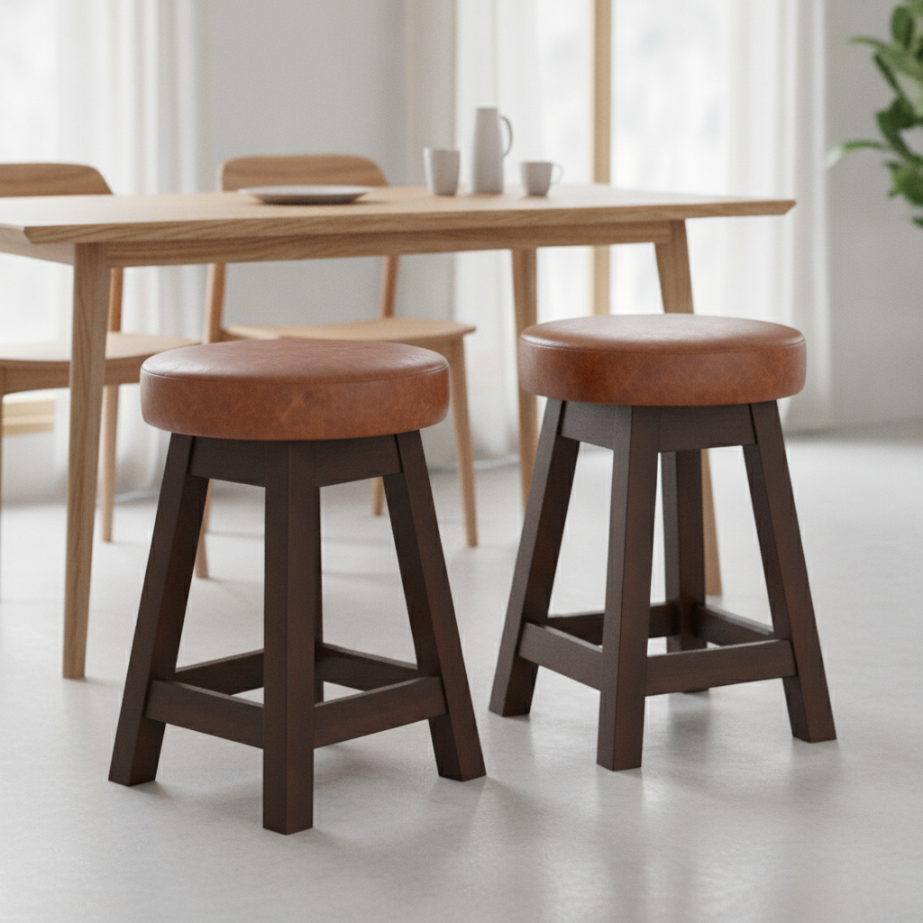Rubber Wood Low Stools with Deep Padded Seat 475x335mm for Dining Spaces (Pack of 2)