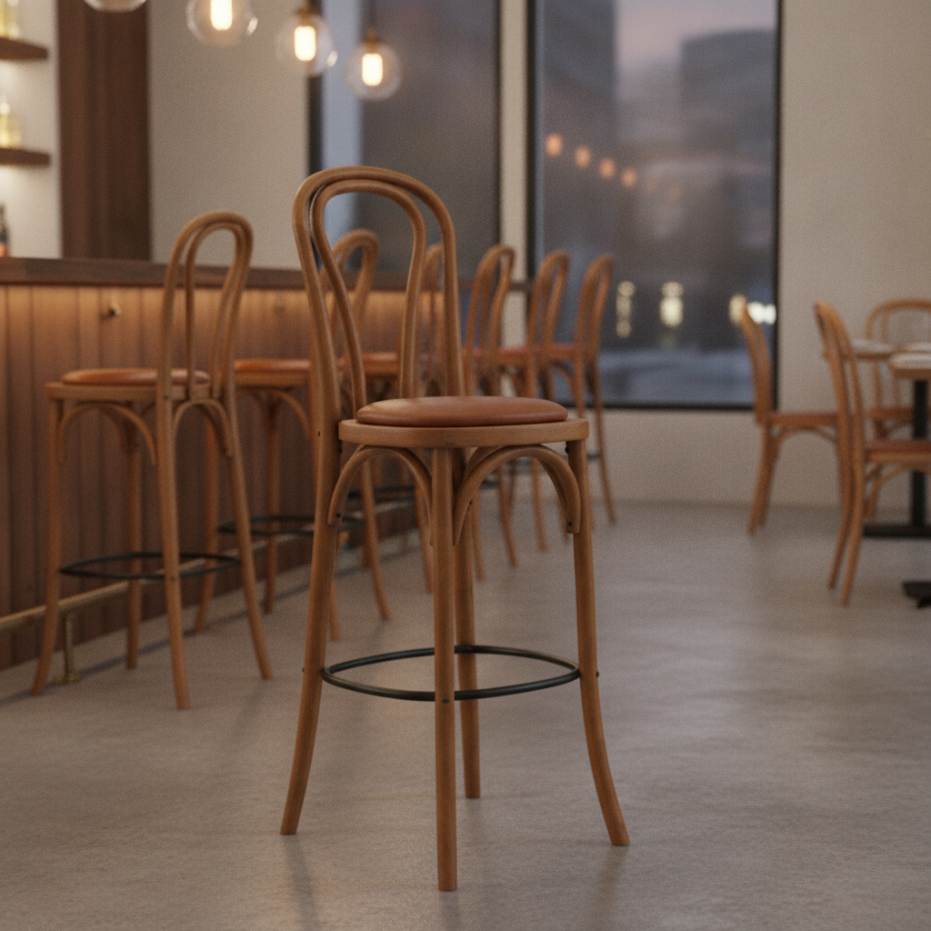 Rubber Wood Hoop Back Bar Chair with Bison Tan Seat 10kg for Restaurants