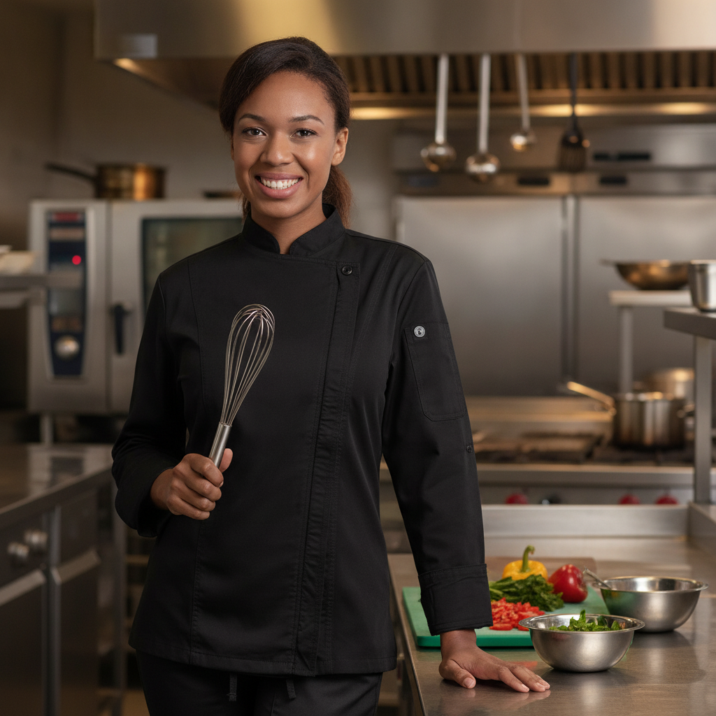 Lightweight Black Polycotton Chef Jacket for Busy Kitchens