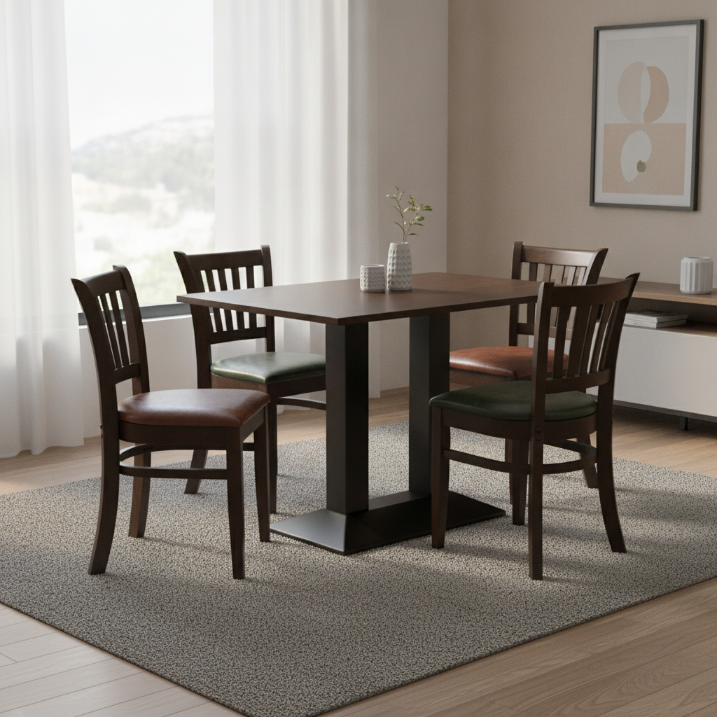 Rubber Wood Dining Table with 4 Chairs 750mm for Home Dining