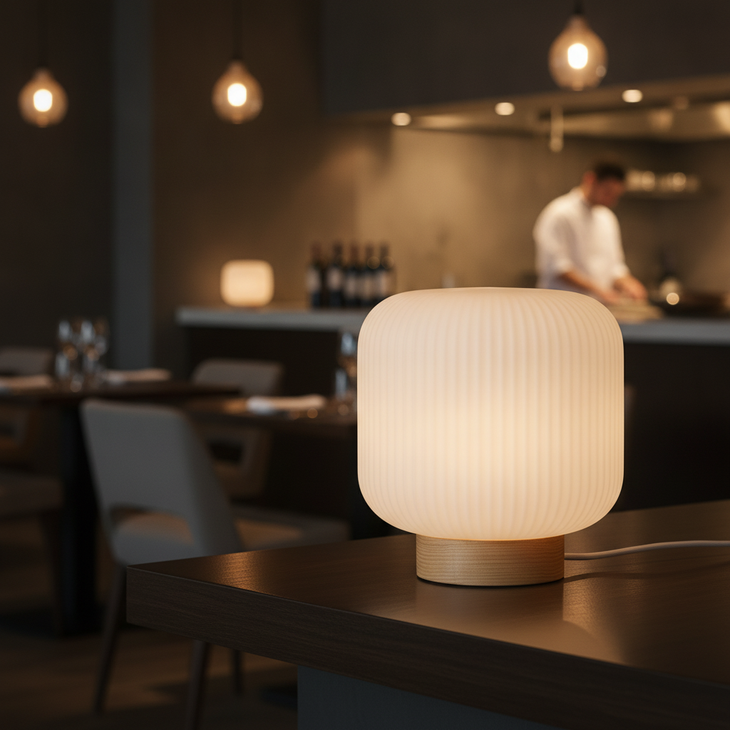 Glass Table Lamp with Wooden Base 200mm for Elegant Interiors