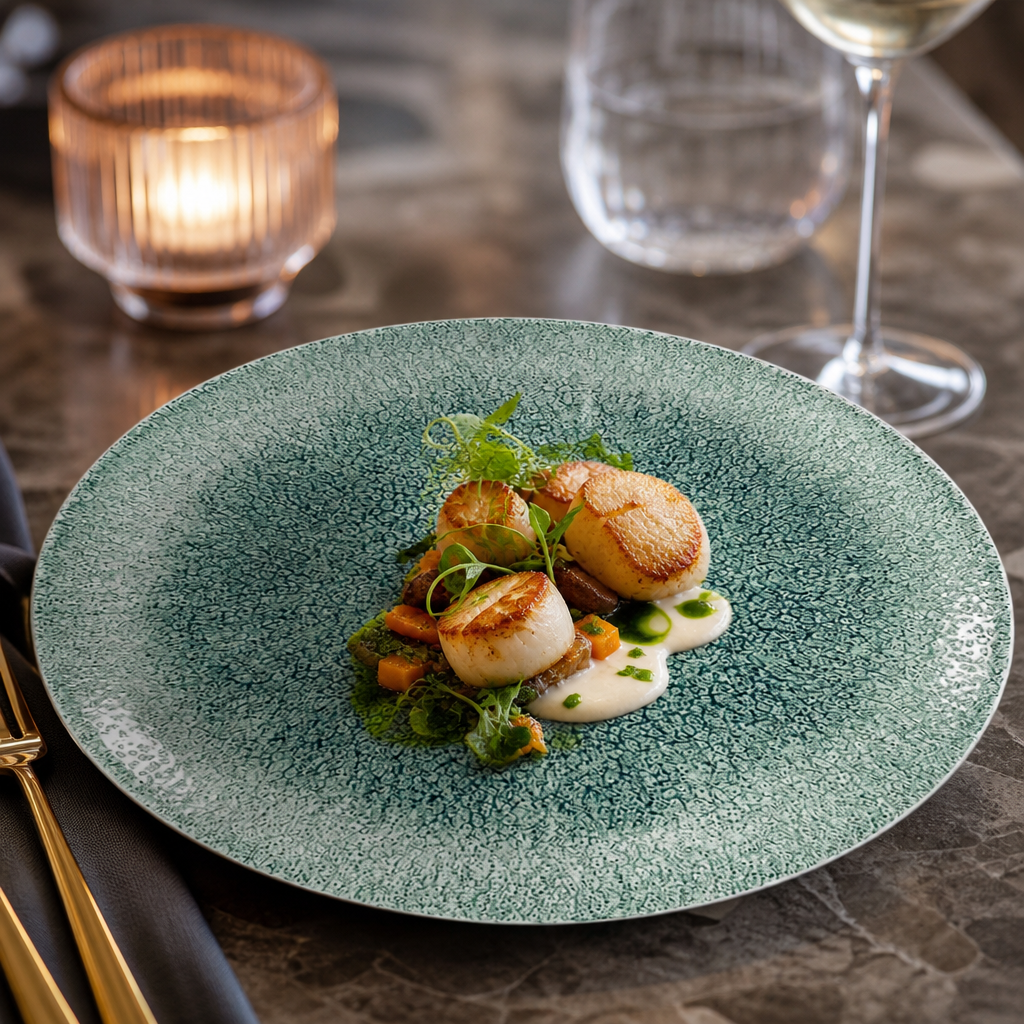 Coupe Plates 217mm Green Porcelain for Elegant Food Presentation (Pack of 12)