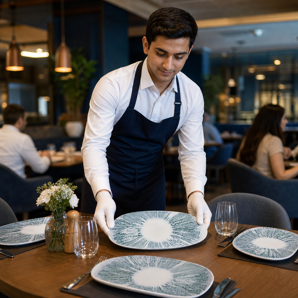 Oblong Plates 350x185mm Blue Vitrified Ceramic for Everyday Use (Pack of 6)