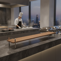 Oak Wood and Stainless Steel Large Presentation Table for Buffets