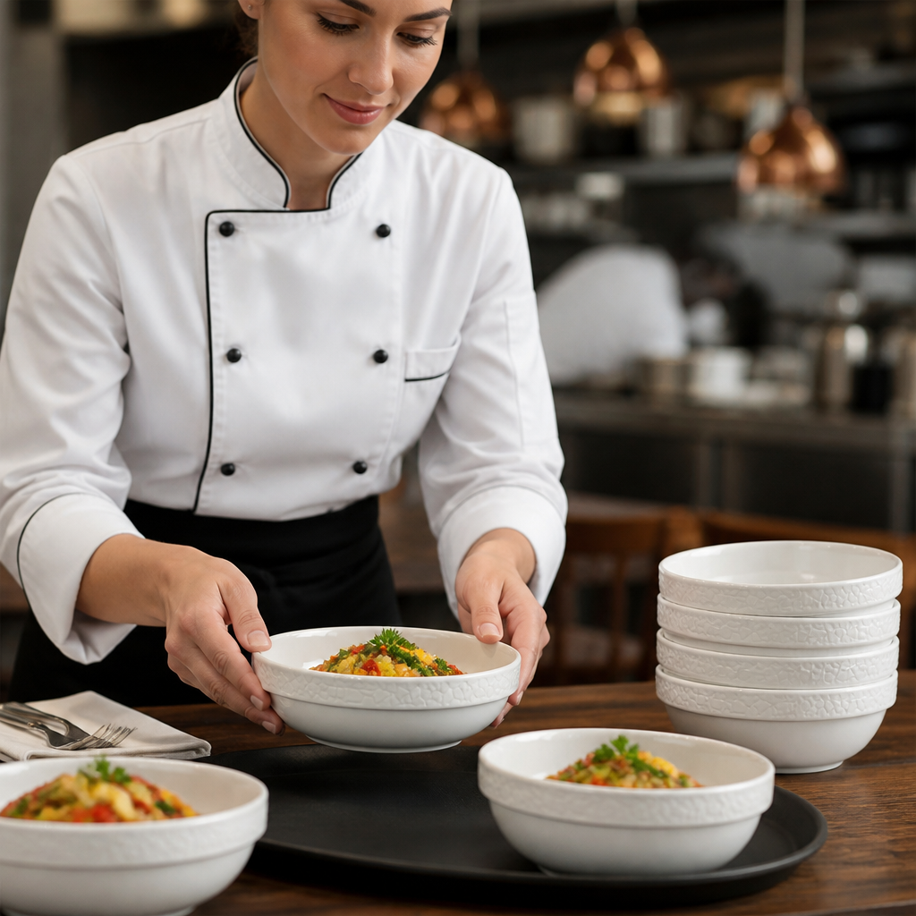 Stacking Bowls 280ml Ceramic for Dining & Catering (Pack of 6)