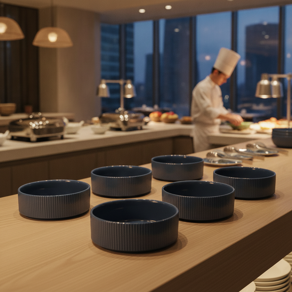 Porcelain Blue Bowl 160mm for Buffet Displays (Pack of 6)