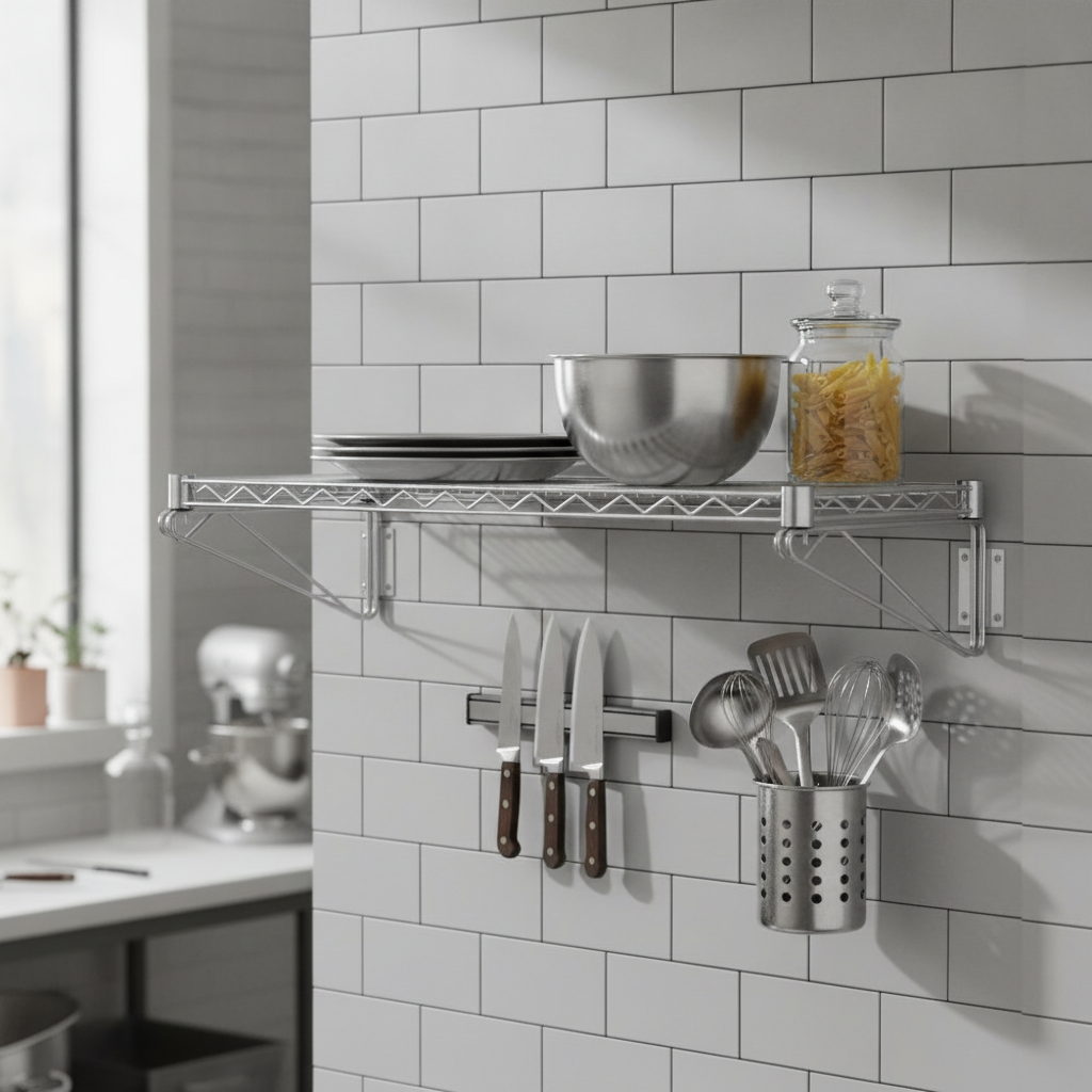 Chrome Coated Steel Wall Shelf 610mm for Kitchen Storage