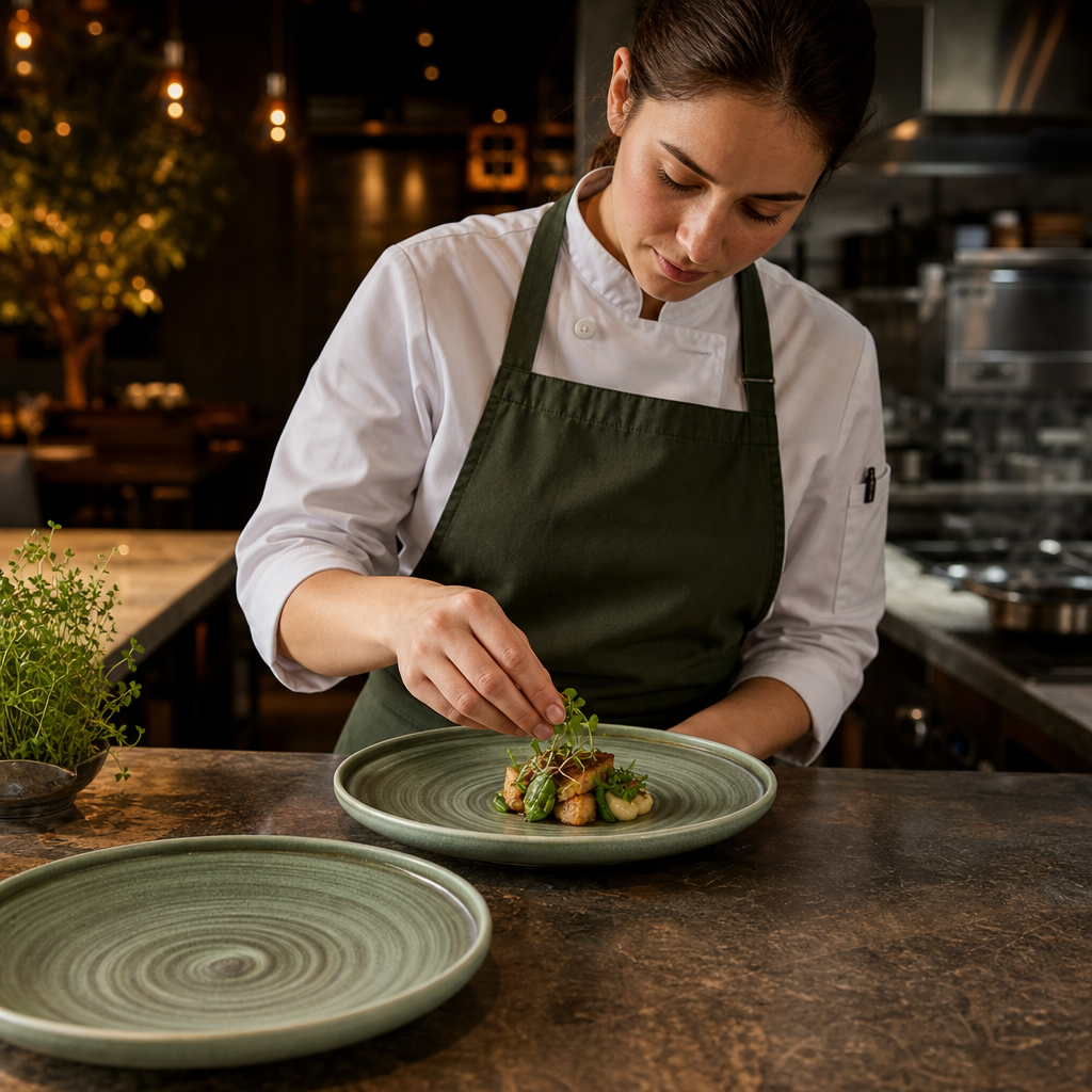 Walled Plates Green Porcelain for Creative Dining (Pack of 6)