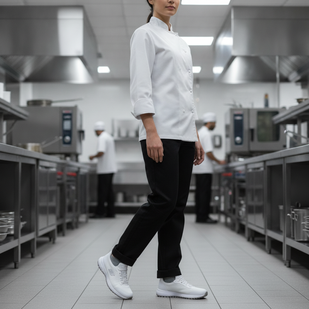Rubber Slip Resistant Women's Squad Trainers for Work (White)