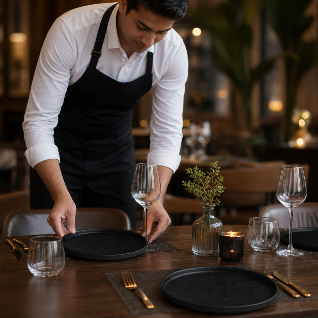 Round Plates Black Melamine for Dining Occasions (Pack of 12)