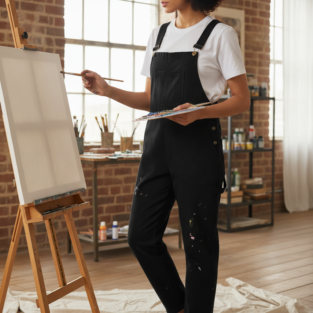 Black Cotton Canvas Bib & Brace Dungarees for Workwear