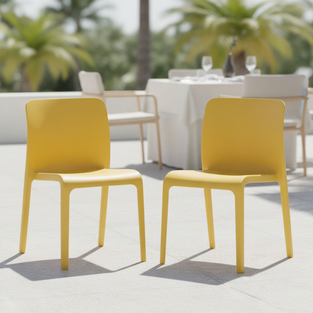 Polypropylene POP Chairs Yellow 780x480mm for Indoor & Outdoor Use (Pack of 2)