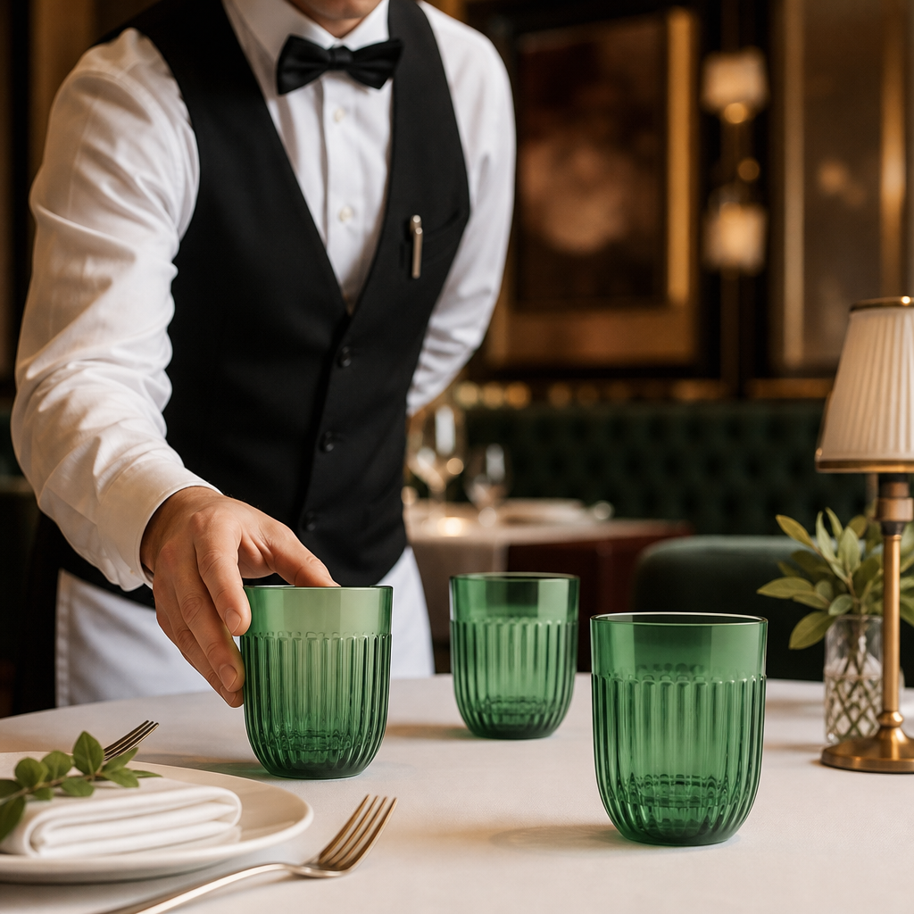 Glass Emerald Rocks Tumblers 260ml for Fine Dining (Pack of 6)